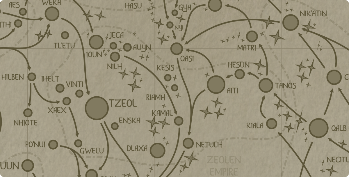 A paper map of the region surrounding the Riamh star system A paper map of the region surrounding the Riamh star system