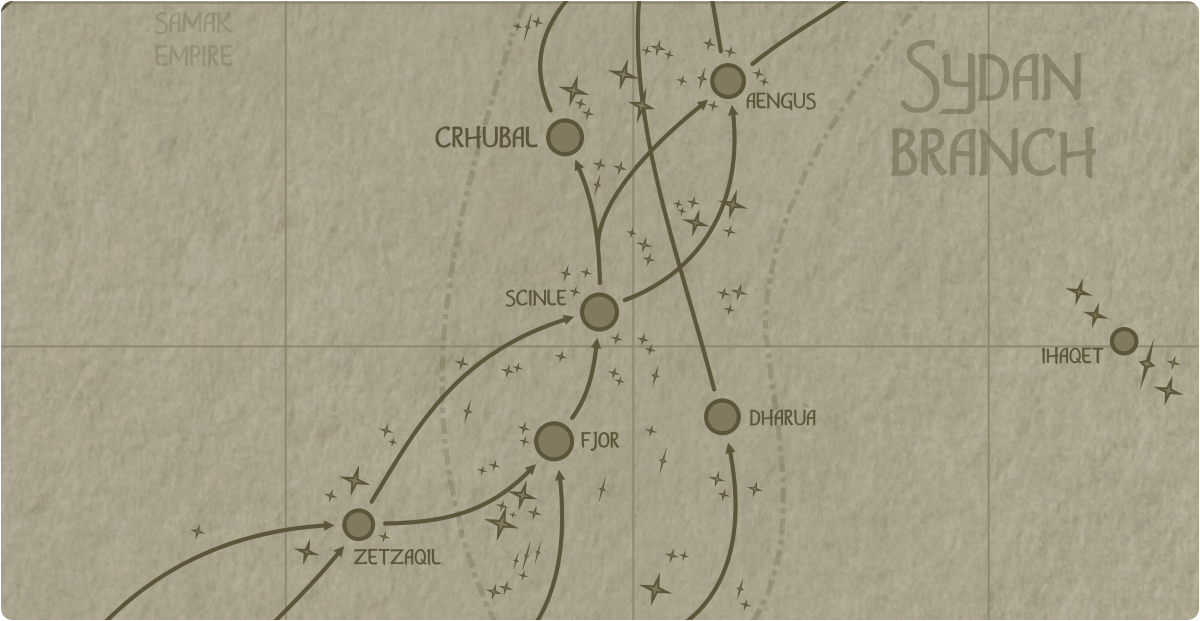A paper map of the region surrounding the Scinle star system A paper map of the region surrounding the Scinle star system