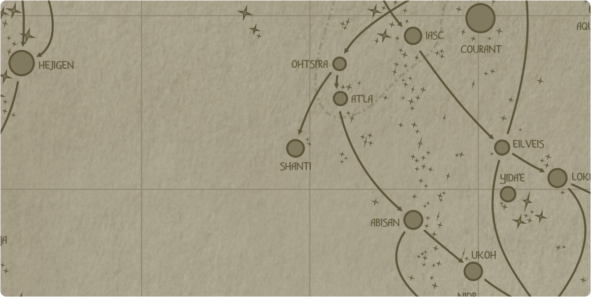 A paper map of the region surrounding the Shanti star system A paper map of the region surrounding the Shanti star system