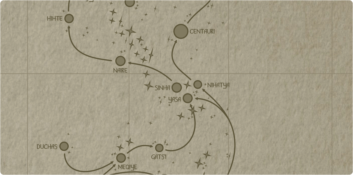 A paper map of the region surrounding the Sinha star system A paper map of the region surrounding the Sinha star system