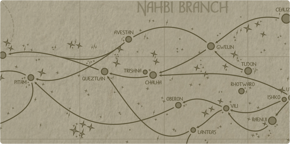 A paper map of the region surrounding the Trishna star system A paper map of the region surrounding the Trishna star system