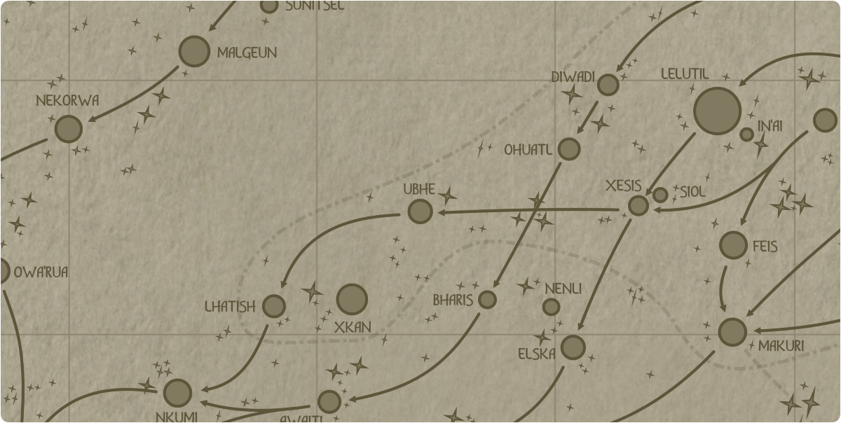 A paper map of the region surrounding the Ubhe star system A paper map of the region surrounding the Ubhe star system