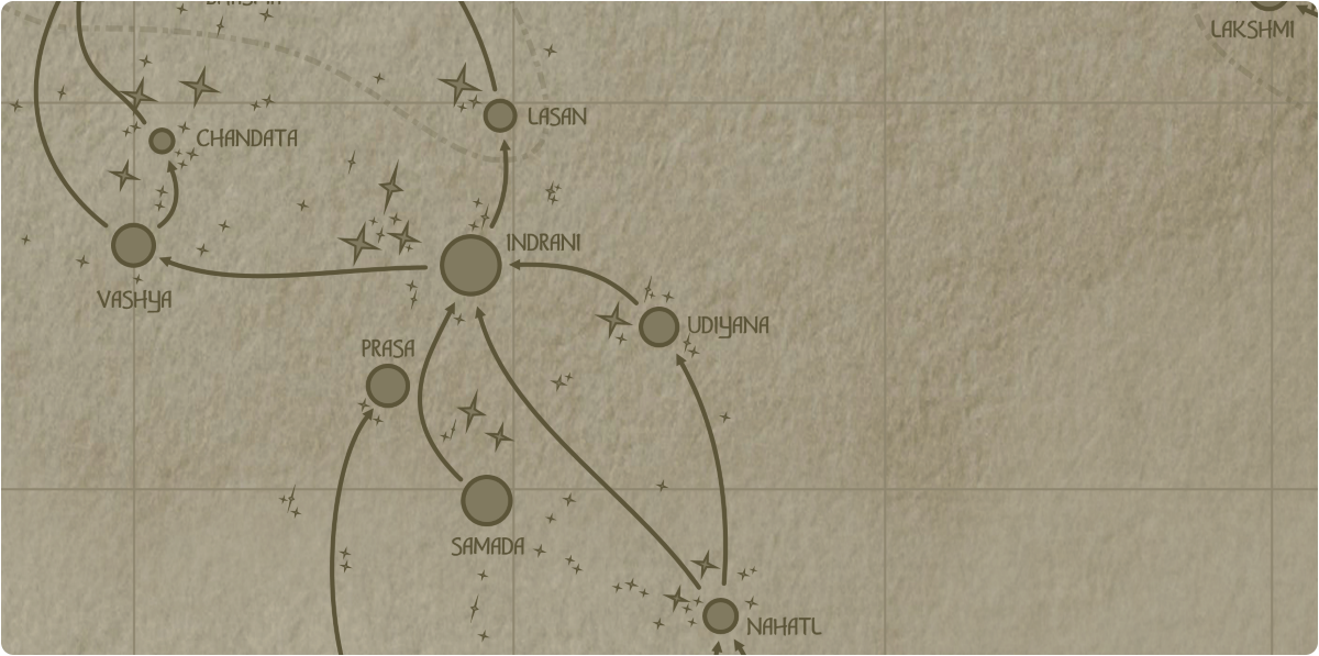 A paper map of the region surrounding the Udiyana star system A paper map of the region surrounding the Udiyana star system