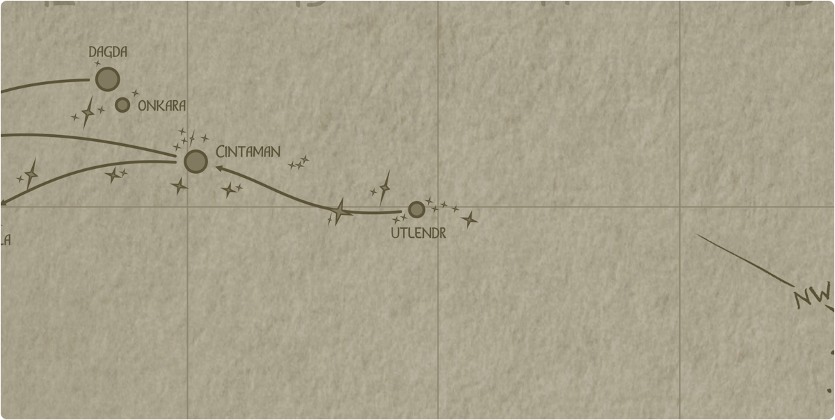 A paper map of the region surrounding the Utlendr star system A paper map of the region surrounding the Utlendr star system