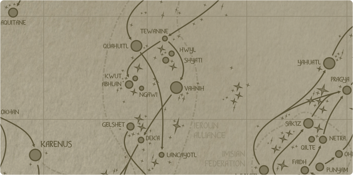 A paper map of the region surrounding the Vahnih star system A paper map of the region surrounding the Vahnih star system