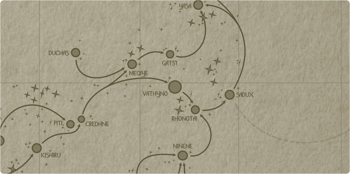 A paper map of the region surrounding the Vathyno star system A paper map of the region surrounding the Vathyno star system