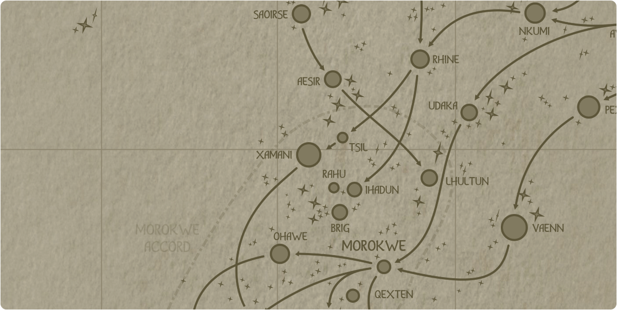 A paper map of the region surrounding the Xamani star system A paper map of the region surrounding the Xamani star system