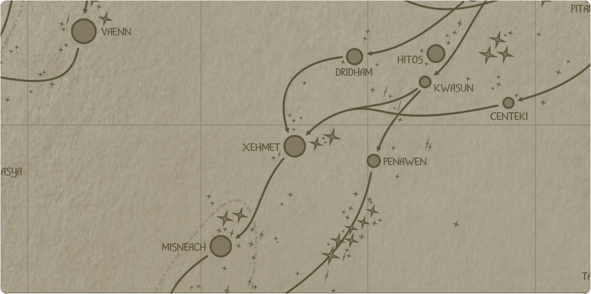 A paper map of the region surrounding the Xehmet star system A paper map of the region surrounding the Xehmet star system