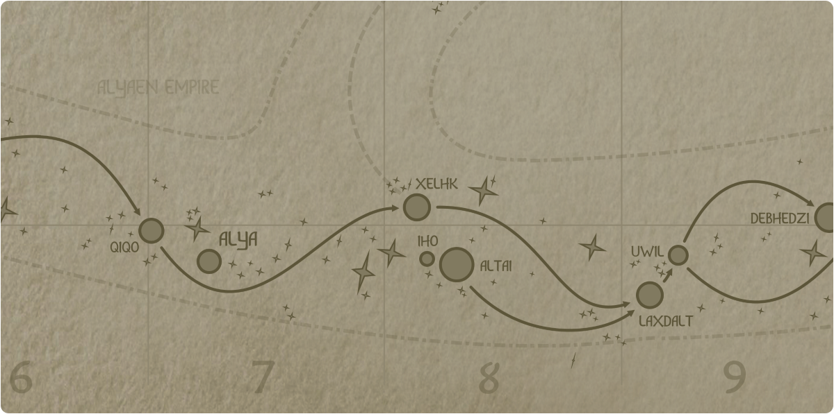A paper map of the region surrounding the Xelhk star system A paper map of the region surrounding the Xelhk star system