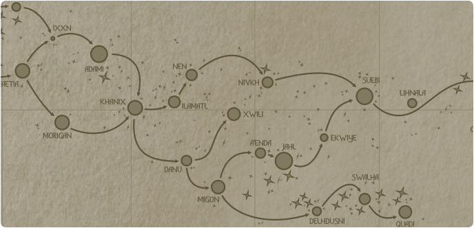 A paper map of the region surrounding the Xwili star system