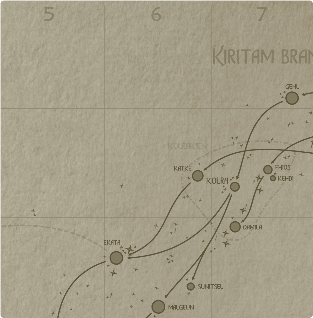 A paper map of galactic Sector B6 A paper map of galactic Sector B6