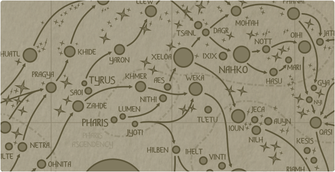 A paper map of the region surrounding the Aes star system A paper map of the region surrounding the Aes star system