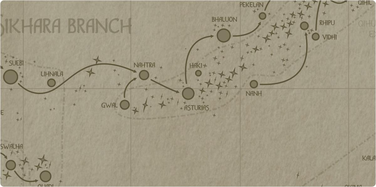 A paper map of the region surrounding the Asturias star system A paper map of the region surrounding the Asturias star system