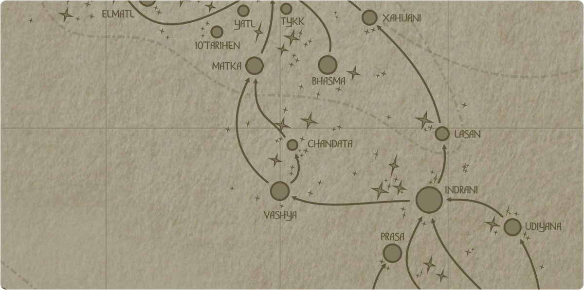 A paper map of the region surrounding the Chandata star system A paper map of the region surrounding the Chandata star system