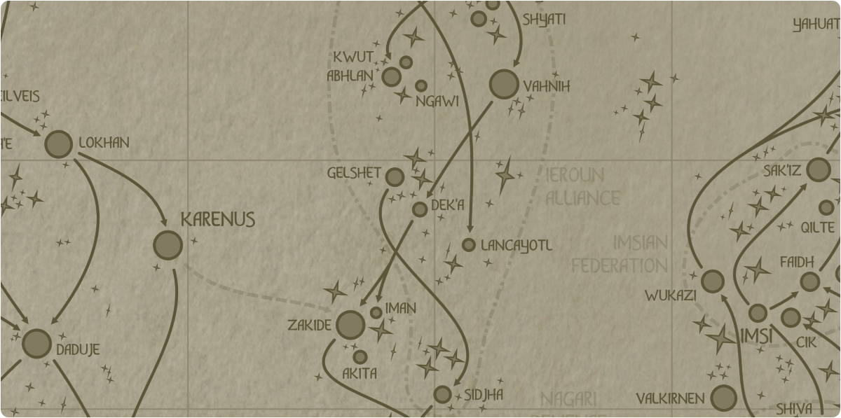 A paper map of the region surrounding the Dek'a star system A paper map of the region surrounding the Dek'a star system