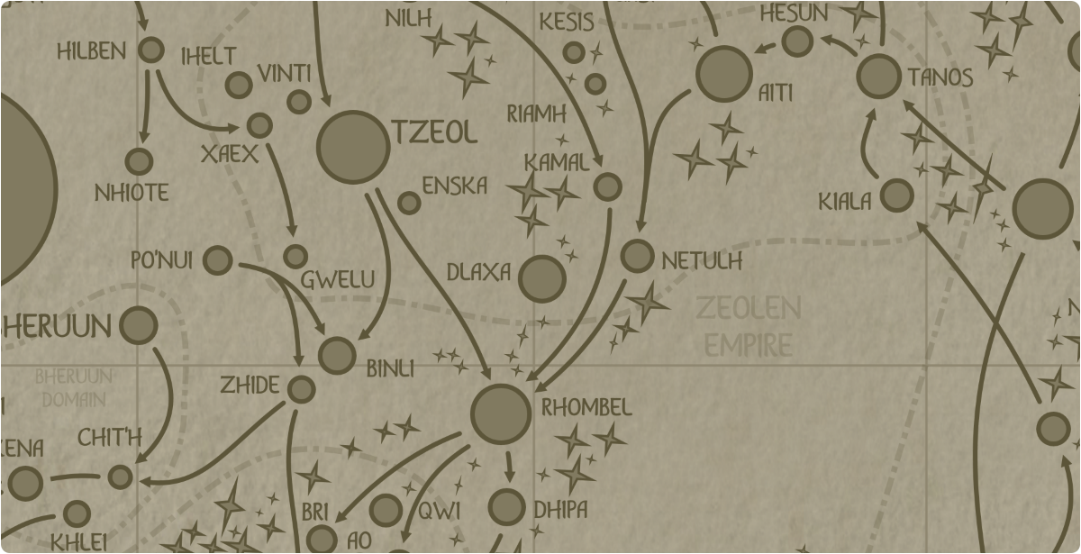 A paper map of the region surrounding the Dlaxa star system A paper map of the region surrounding the Dlaxa star system