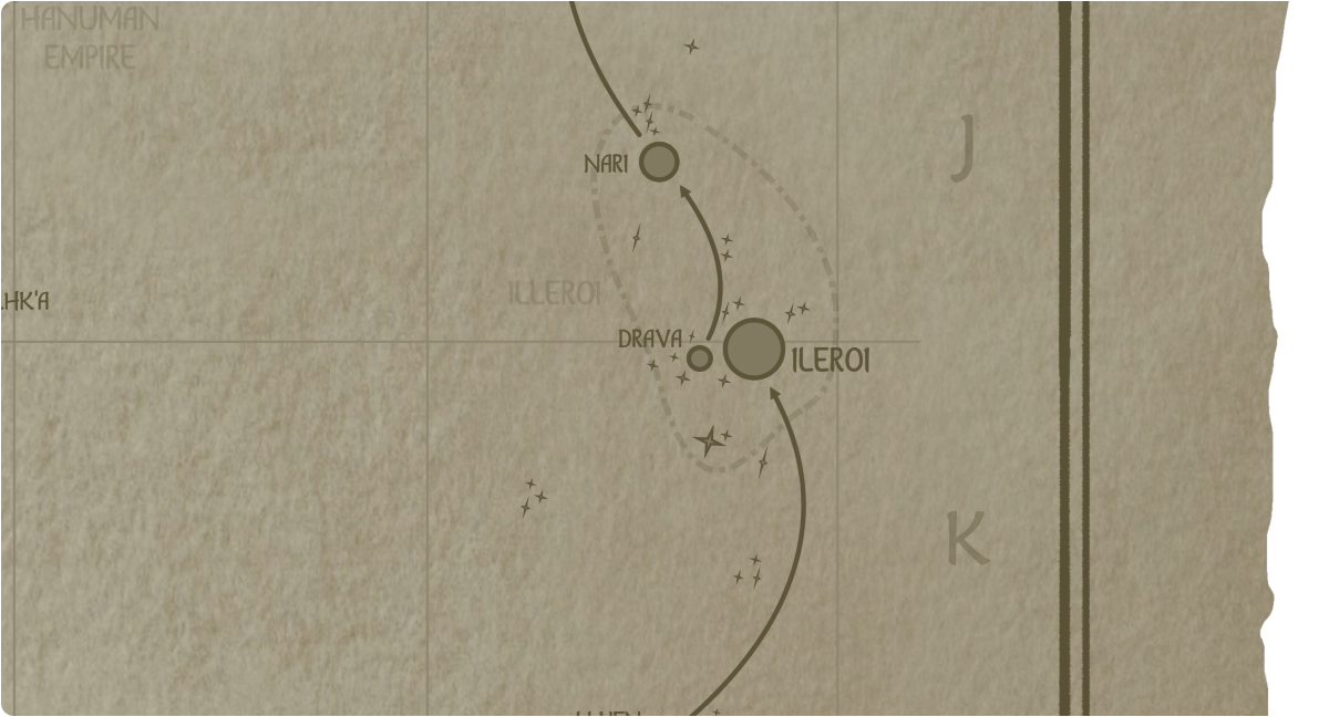 A paper map of the region surrounding the Drava star system A paper map of the region surrounding the Drava star system