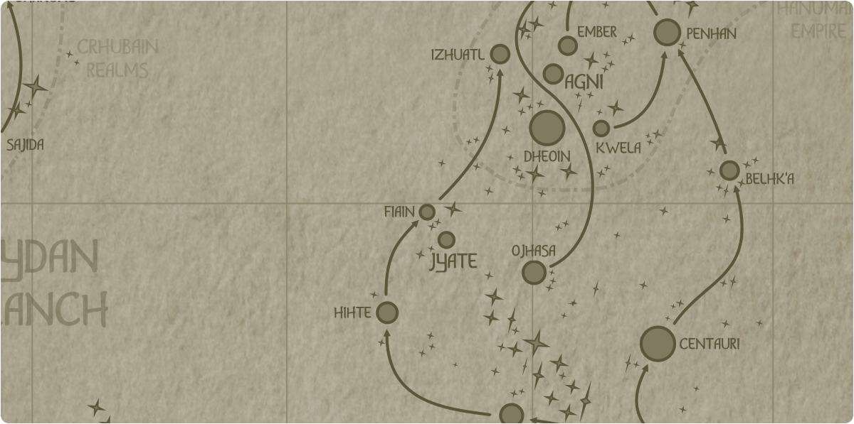 A paper map of the region surrounding the Fiain star system A paper map of the region surrounding the Fiain star system