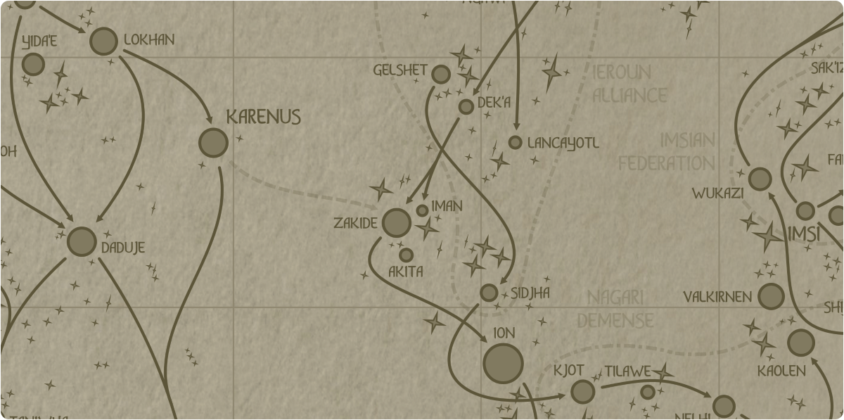A paper map of the region surrounding the Iman star system A paper map of the region surrounding the Iman star system