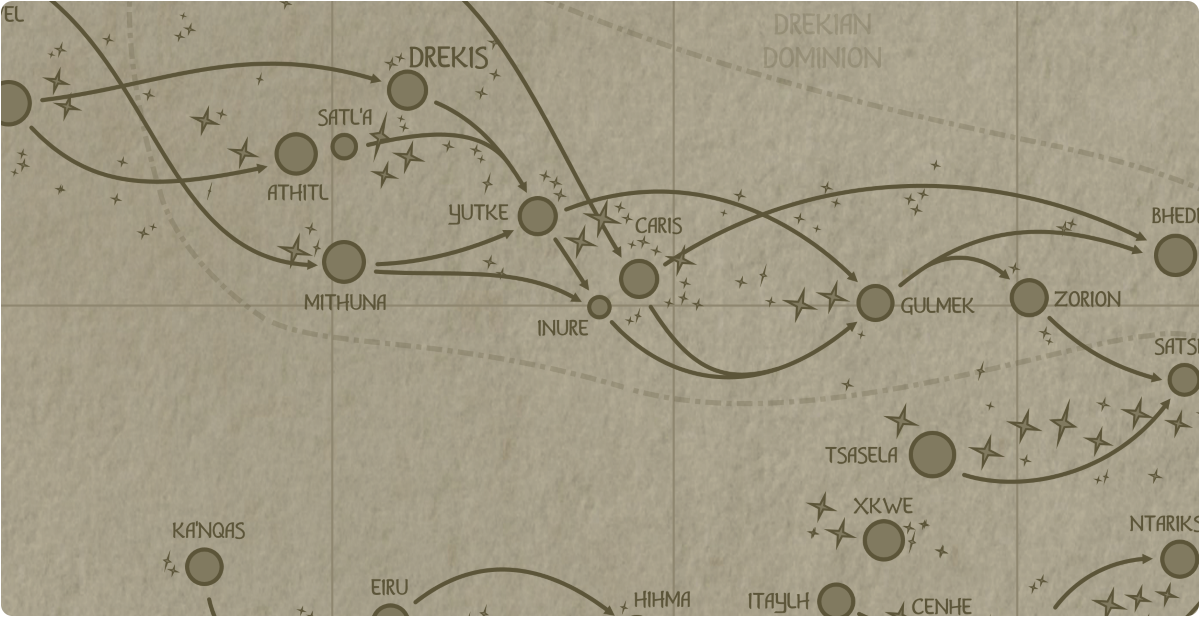 A paper map of the region surrounding the Inure star system A paper map of the region surrounding the Inure star system