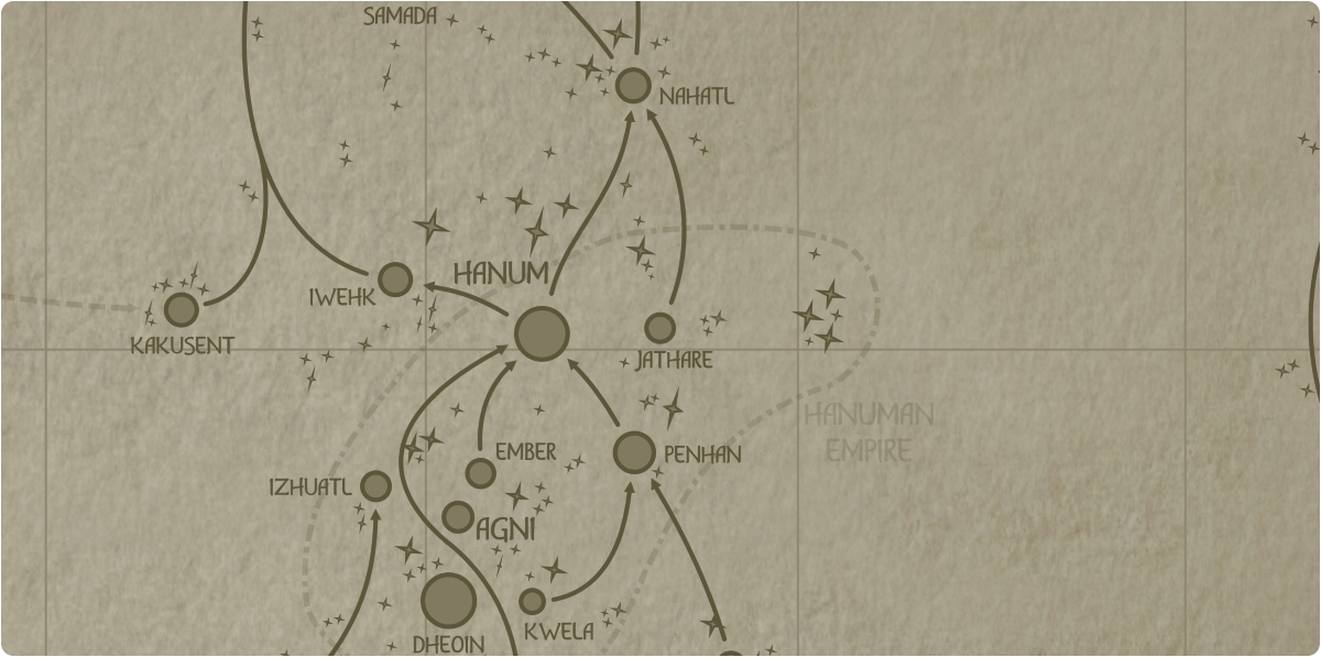 A paper map of the region surrounding the Jathare star system A paper map of the region surrounding the Jathare star system
