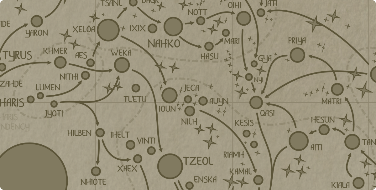 A paper map of the region surrounding the Jeca star system A paper map of the region surrounding the Jeca star system