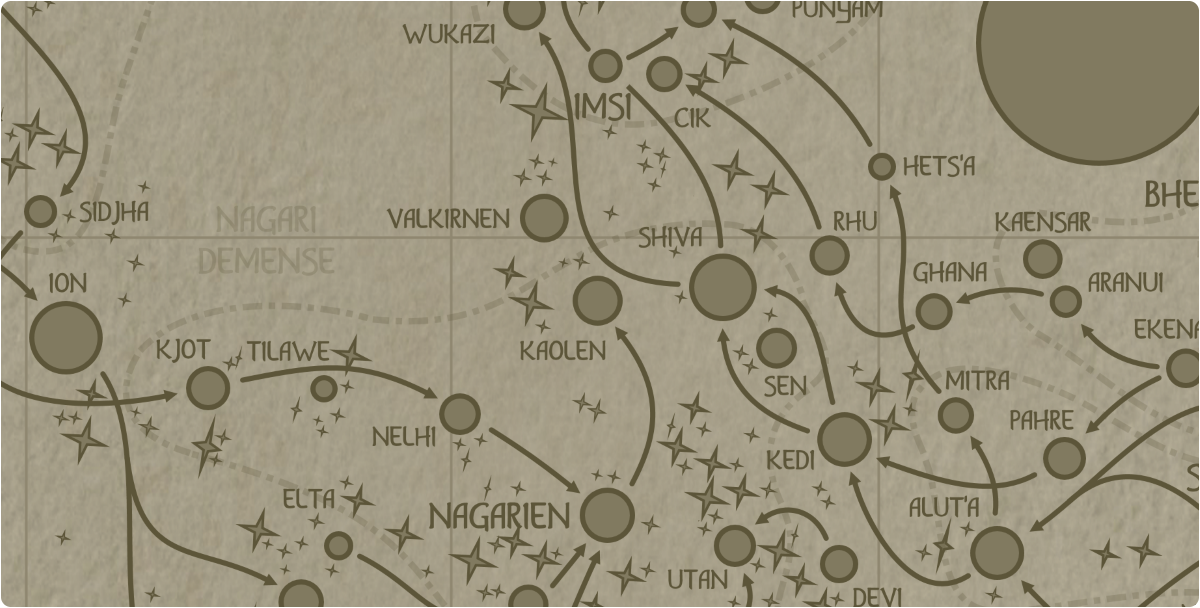 A paper map of the region surrounding the Kaolen star system A paper map of the region surrounding the Kaolen star system