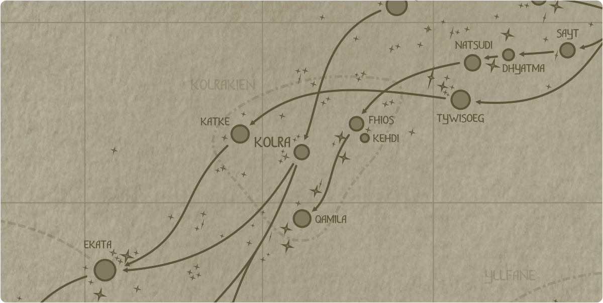 A paper map of the region surrounding the Kolra star system A paper map of the region surrounding the Kolra star system