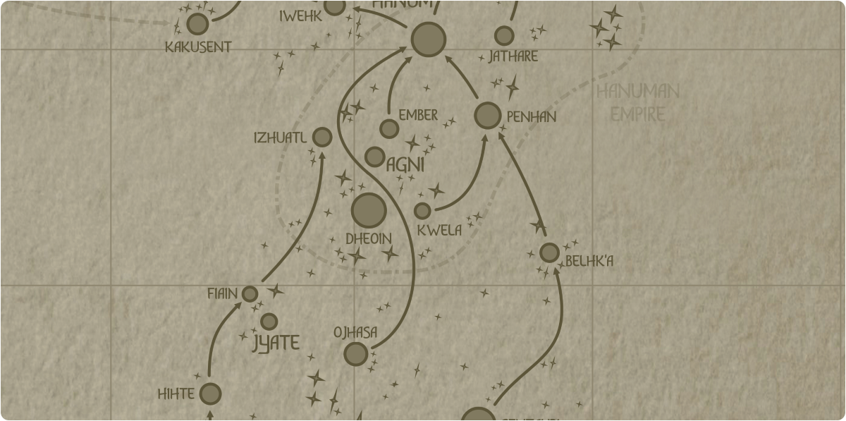 A paper map of the region surrounding the Kwela star system A paper map of the region surrounding the Kwela star system