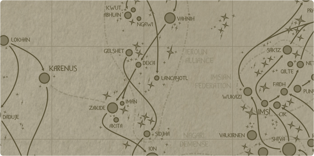 A paper map of the region surrounding the Lancayotl star system A paper map of the region surrounding the Lancayotl star system