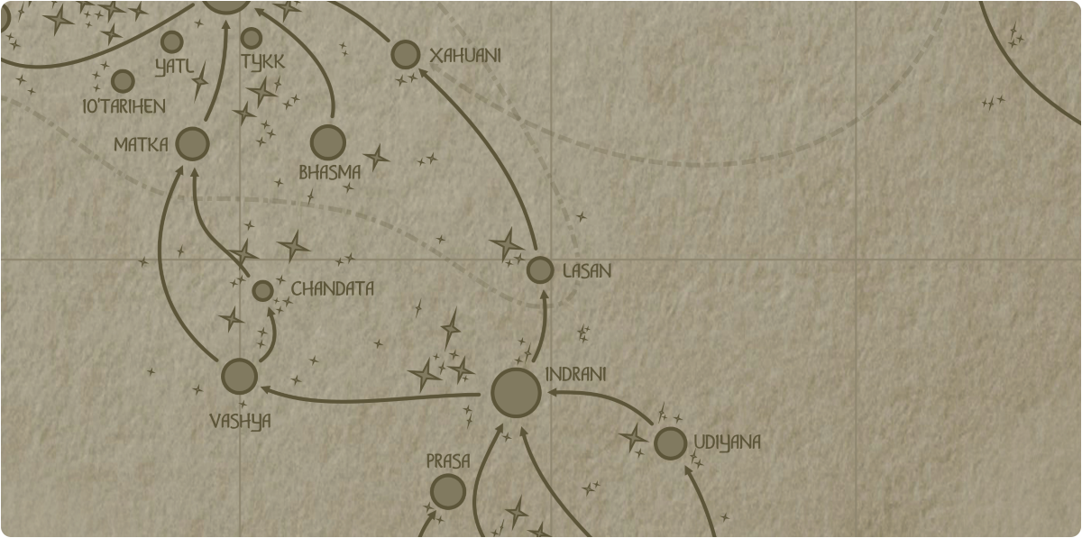 A paper map of the region surrounding the Lasan star system A paper map of the region surrounding the Lasan star system