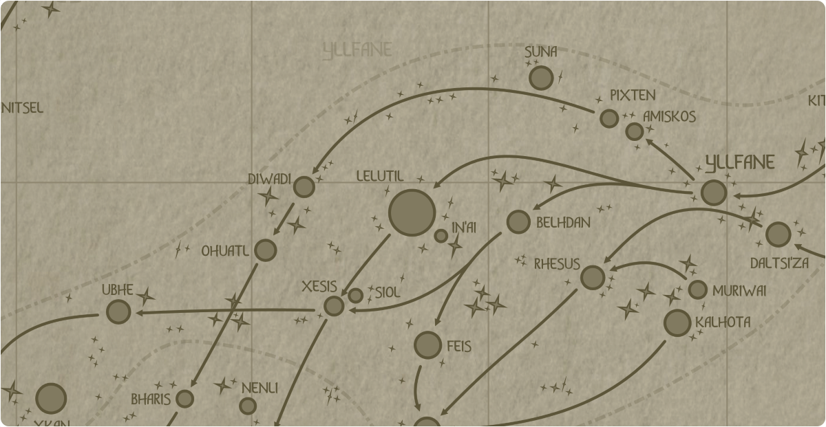 A paper map of the region surrounding the Lelutil star system A paper map of the region surrounding the Lelutil star system