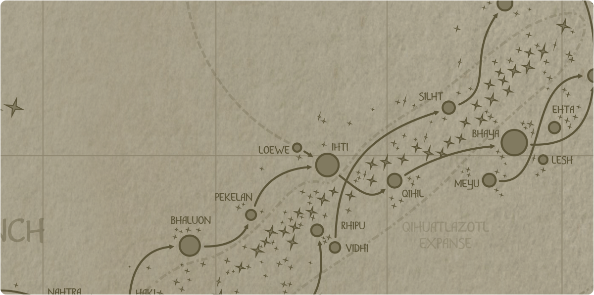 A paper map of the region surrounding the Loewe star system A paper map of the region surrounding the Loewe star system