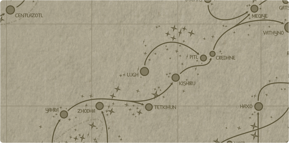 A paper map of the region surrounding the Lugh star system A paper map of the region surrounding the Lugh star system