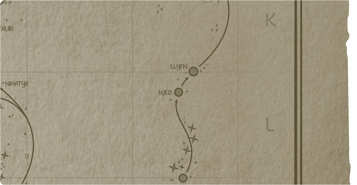 A paper map of the region surrounding the Njeo star system A paper map of the region surrounding the Njeo star system