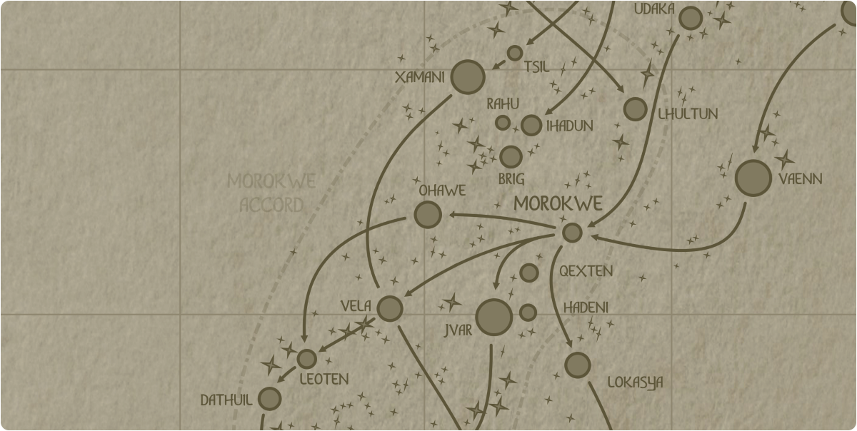 A paper map of the region surrounding the Ohawe star system A paper map of the region surrounding the Ohawe star system