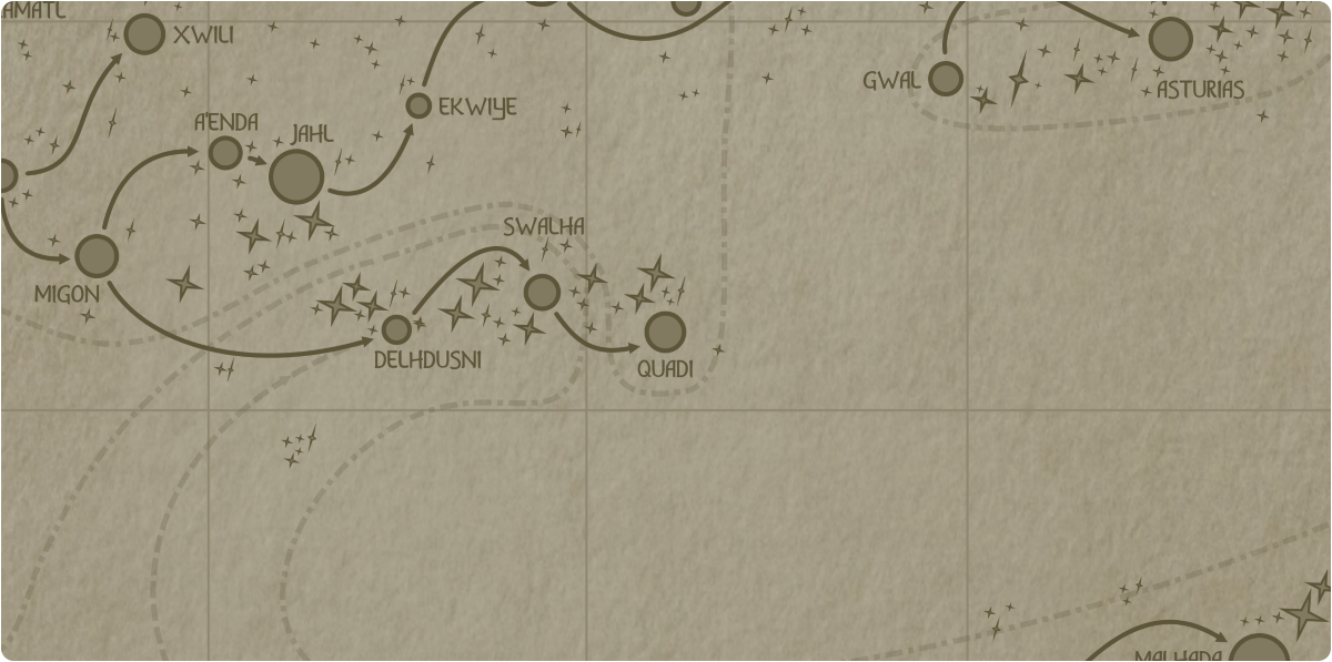 A paper map of the region surrounding the Quadi star system A paper map of the region surrounding the Quadi star system
