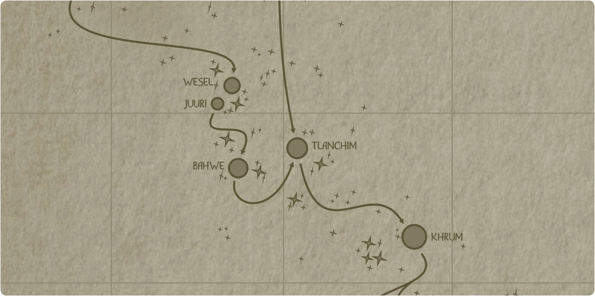 A paper map of the region surrounding the Tlanchim star system A paper map of the region surrounding the Tlanchim star system