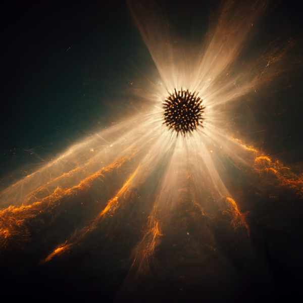 a black orb radiates light in the darkness