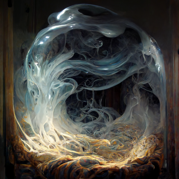 a sphere of gold and blue cloud