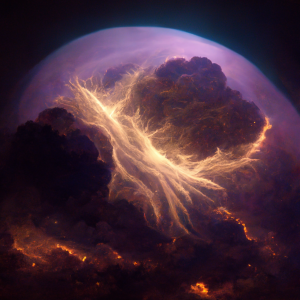 a purple storm with a swath of bright gold lightning