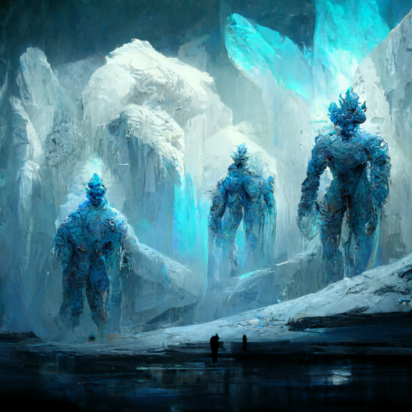 three ice elementals frozen in place