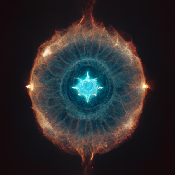 a blue and gold nebula with a bright center