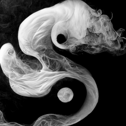 a tajitu of swirling white and black smoke