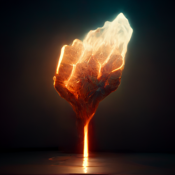 an incredibly hot lava stone hovers, dripping a single line of white hot liquid lava