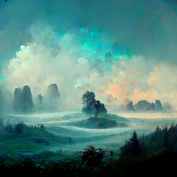 a misty morning fog rolls through a forest