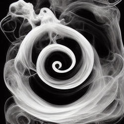 a spiraling white smoke on a black background