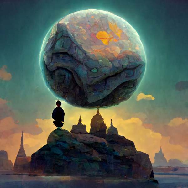 a stone mind floats above a plateau