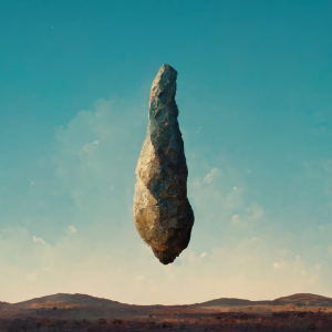 a large stone cudgel hangs in the air