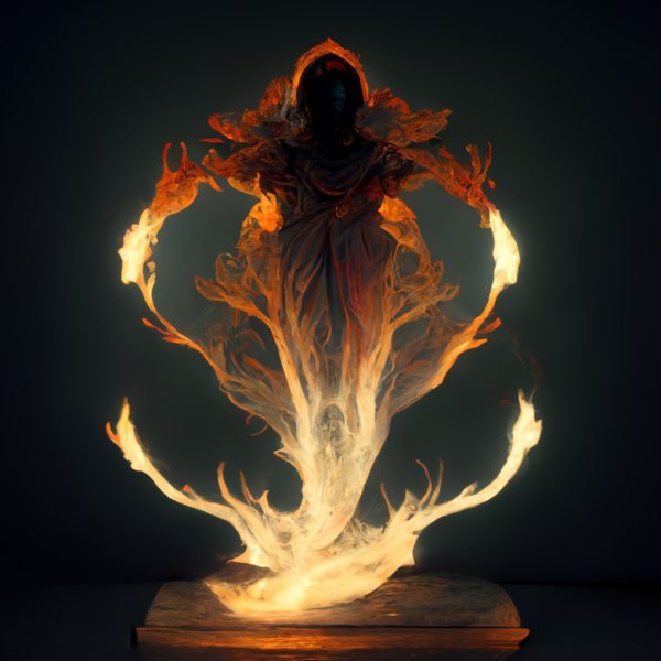 a genie of fire rises up